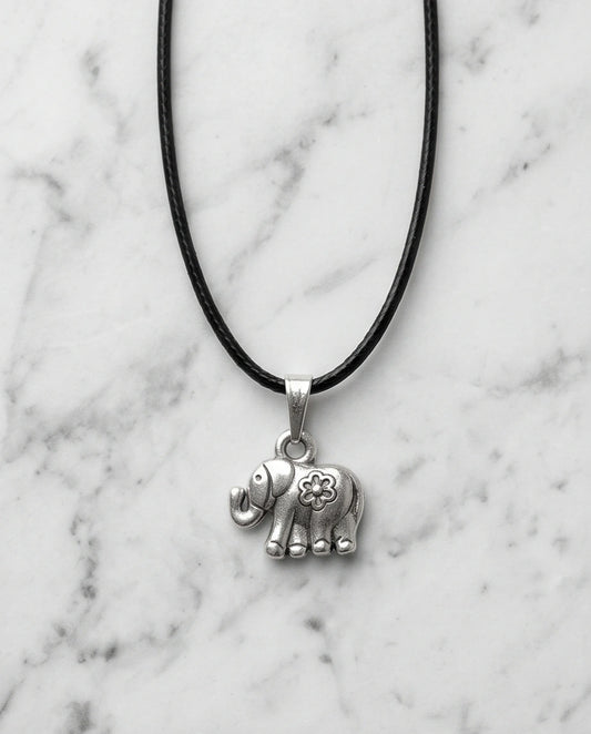 Silver Flower Detail Elephant Necklace