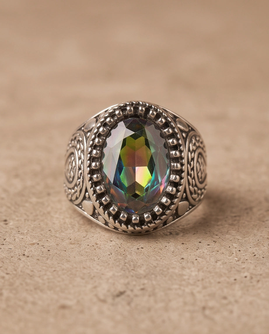 Prism Mystic Topaz Beaded Silver Ring