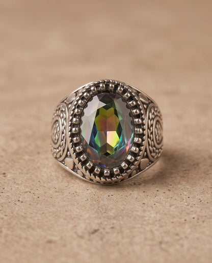Prism Mystic Topaz Beaded Silver Ring