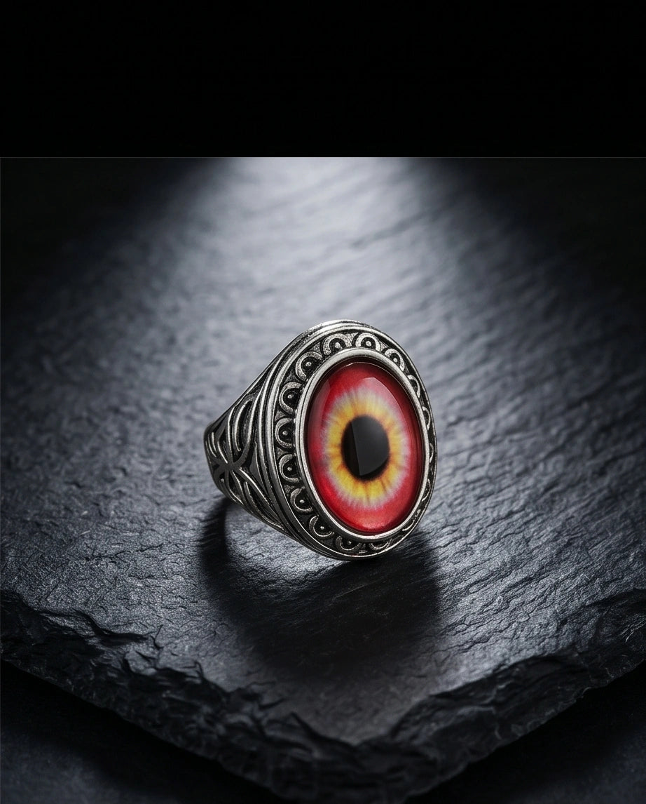 Vintage Sterling Silver Fiery Crimson Dragon's Eye Ring