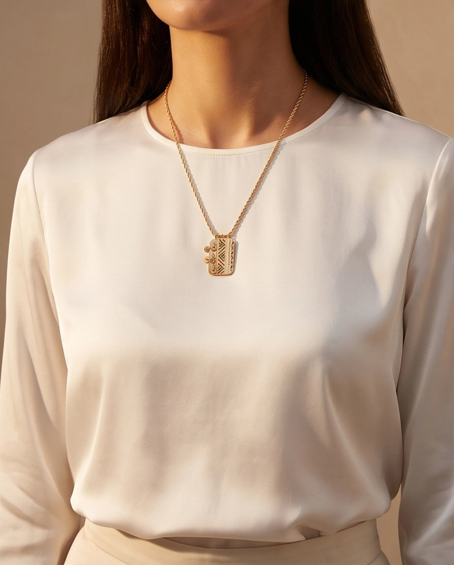 Gold Amazigh Pattern Tag Necklace