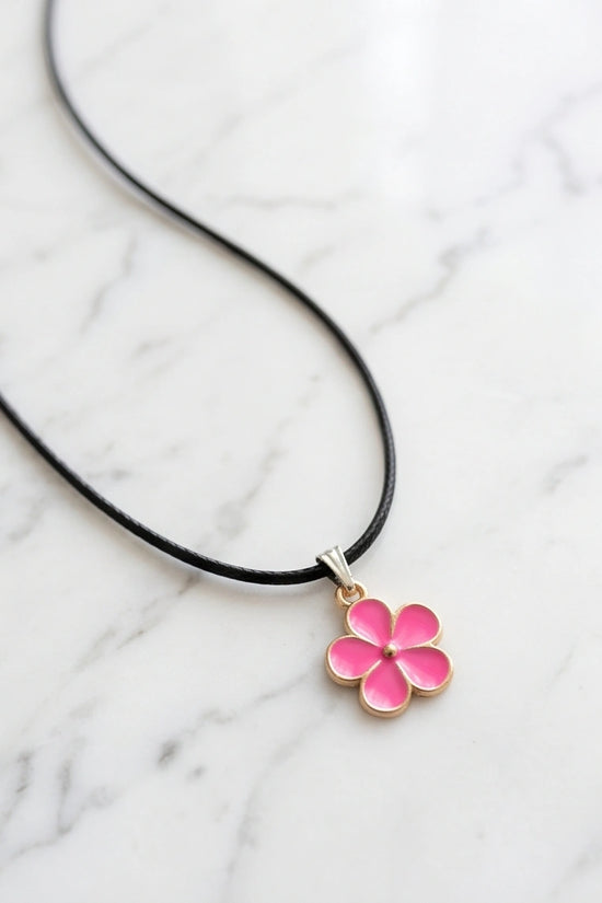 Gold and Pink Flower Pendant Necklace