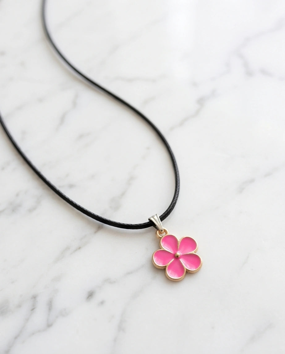 Gold and Pink Flower Pendant Necklace