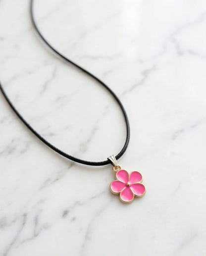 Gold and Pink Flower Pendant Necklace