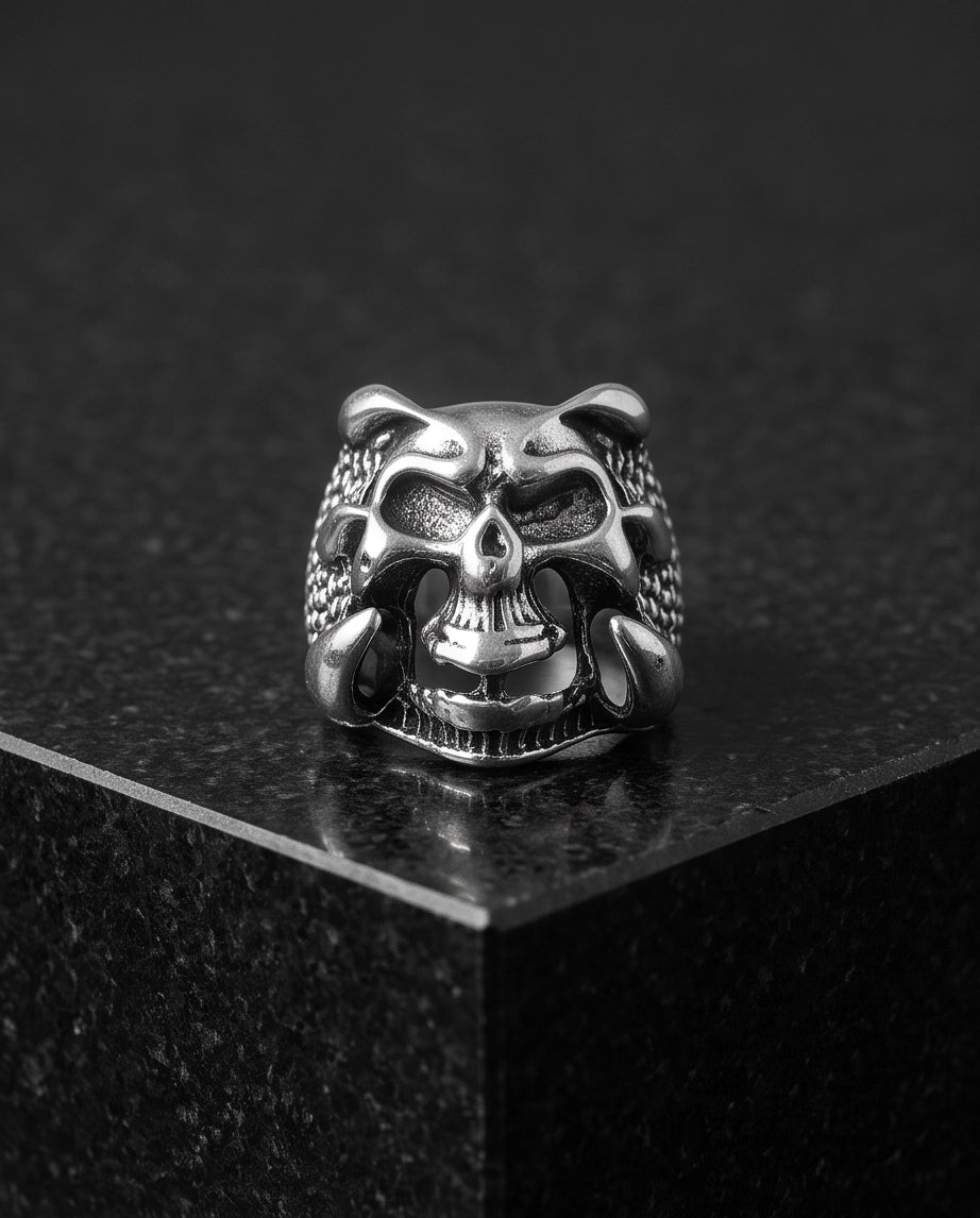 Openwork Cloned Jaw Anatomical Skull Silver Ring