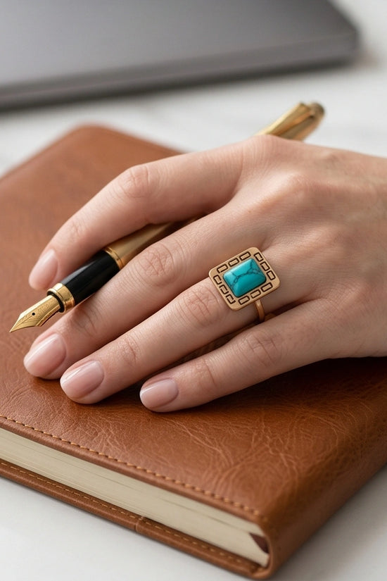 Golden Grecian Turquoise Signet Ring