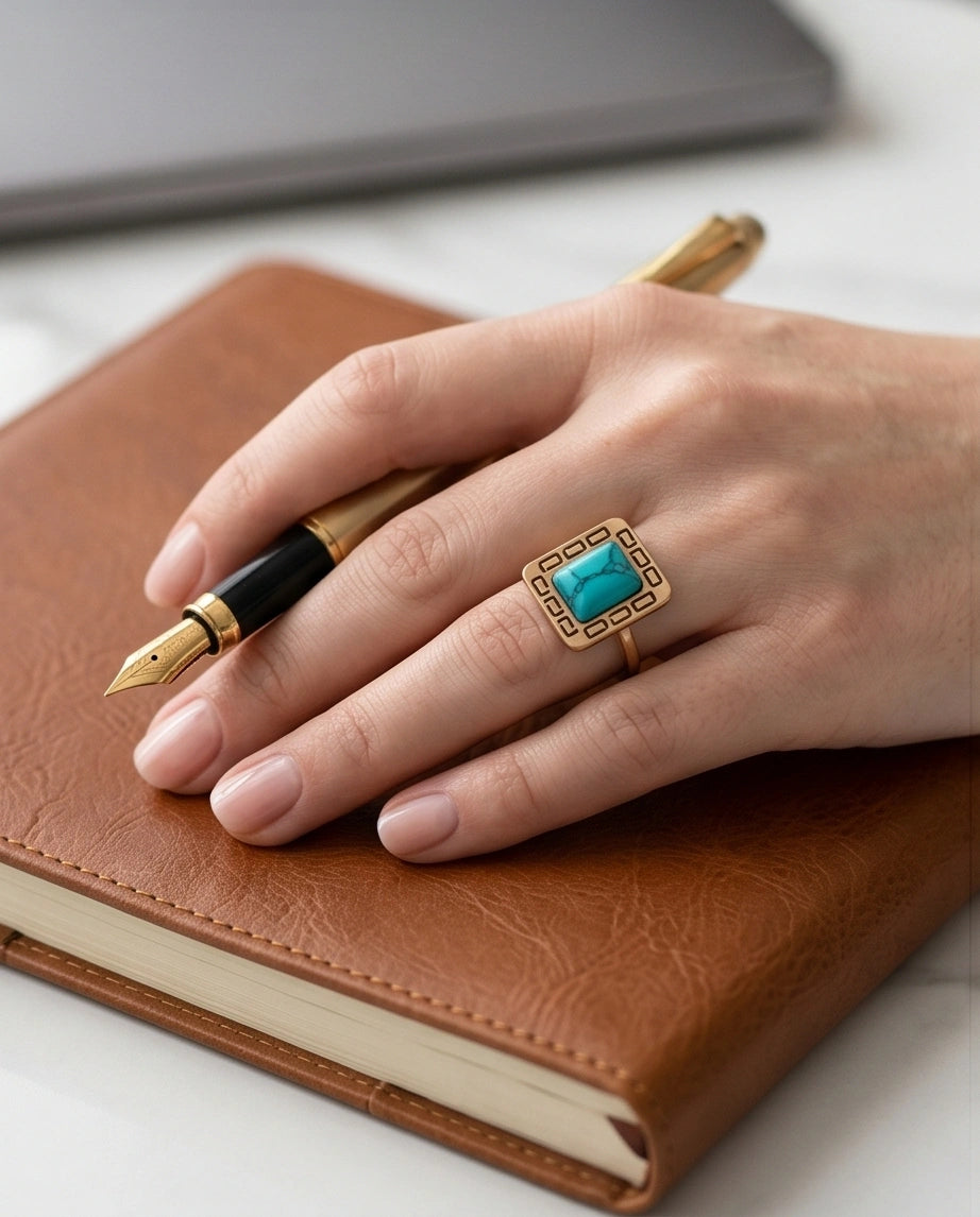Golden Grecian Turquoise Signet Ring