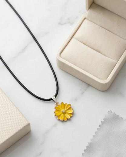 Vibrant Yellow Sunflower Enamel Pendant Necklace with Crystal Accent