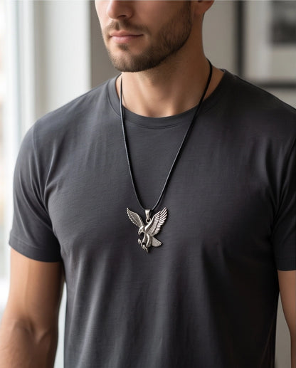 Soaring Silver Eagle Cord Necklace