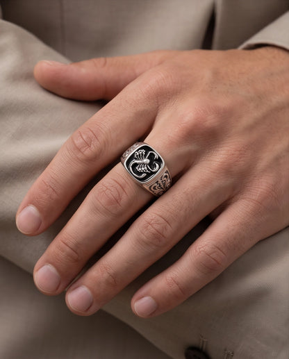 Black Enamel Scorpion Silver Ring