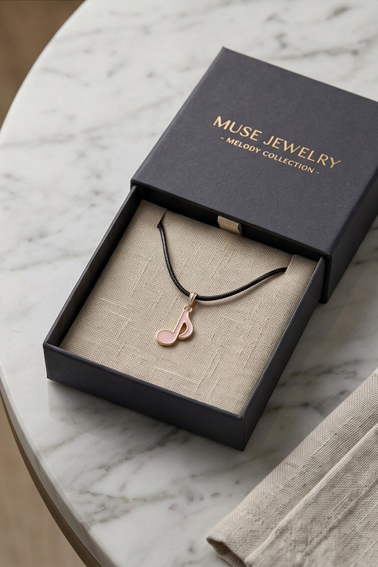 Gold and Pink Eighth Note Necklace