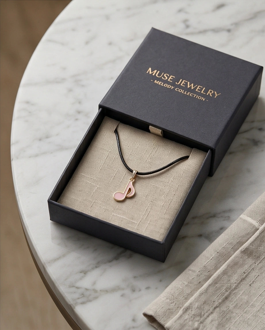 Gold and Pink Eighth Note Necklace