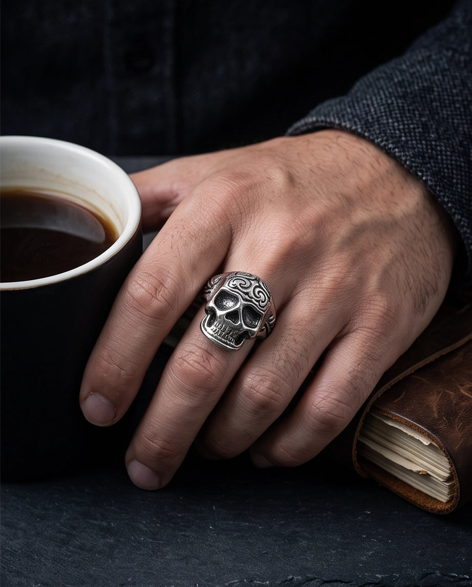 Filigree Crowned Skull Ring