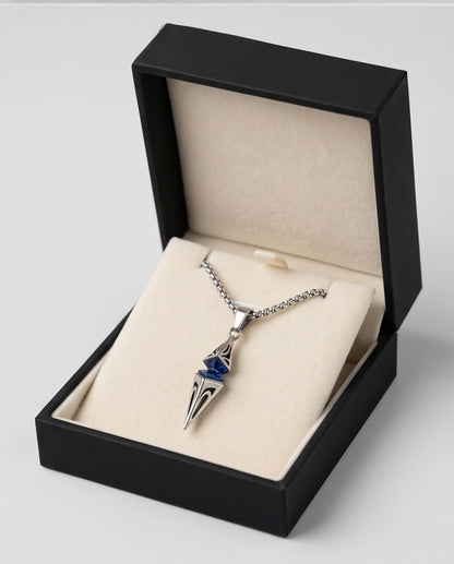 Silver Sapphire Pointed Pendulum Cage Pendant Necklace