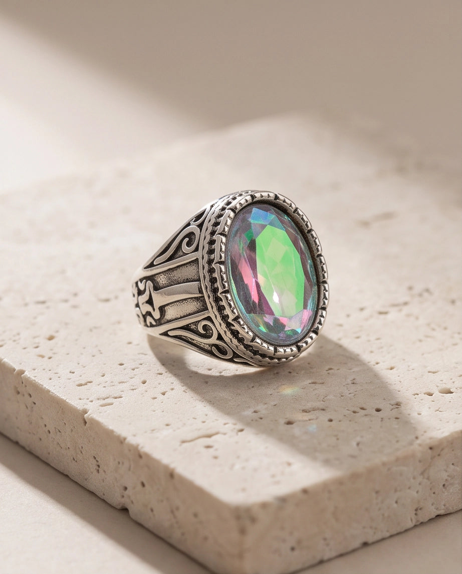 Iridescent Mystic Quartz Silver Ring