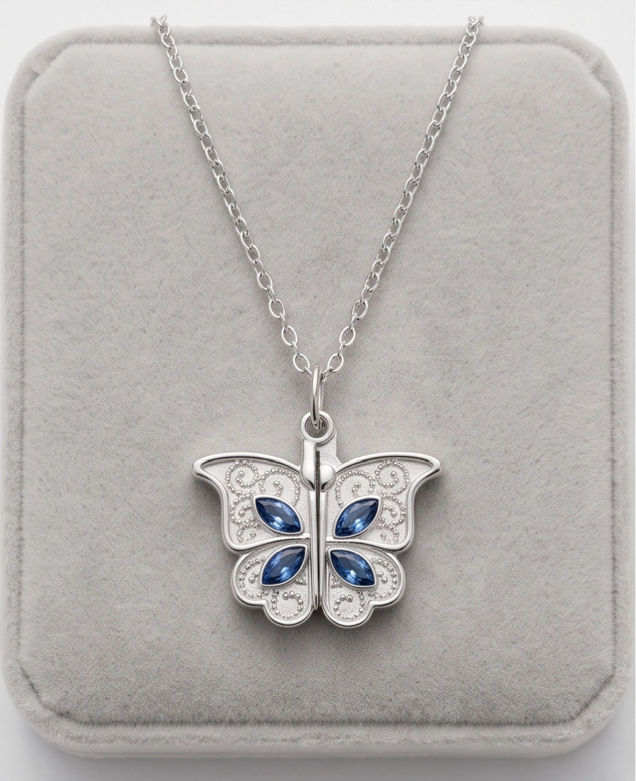 Silver Butterfly Secret Heart Pendant Necklace