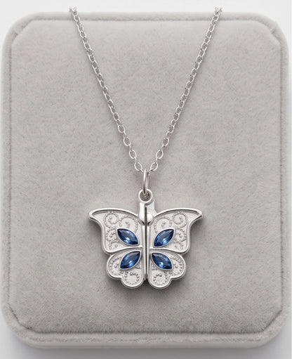 Silver Butterfly Secret Heart Pendant Necklace