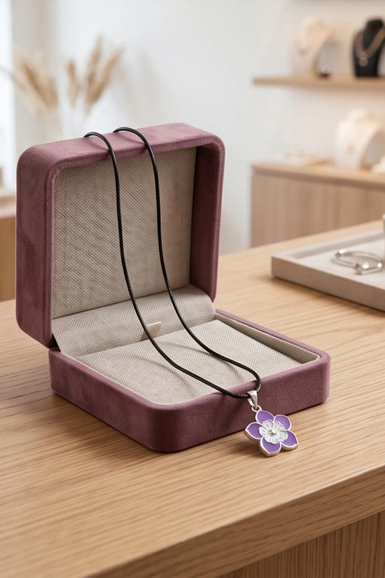 Delicate Lavender and White Layered Floral Enamel Pendant Necklace