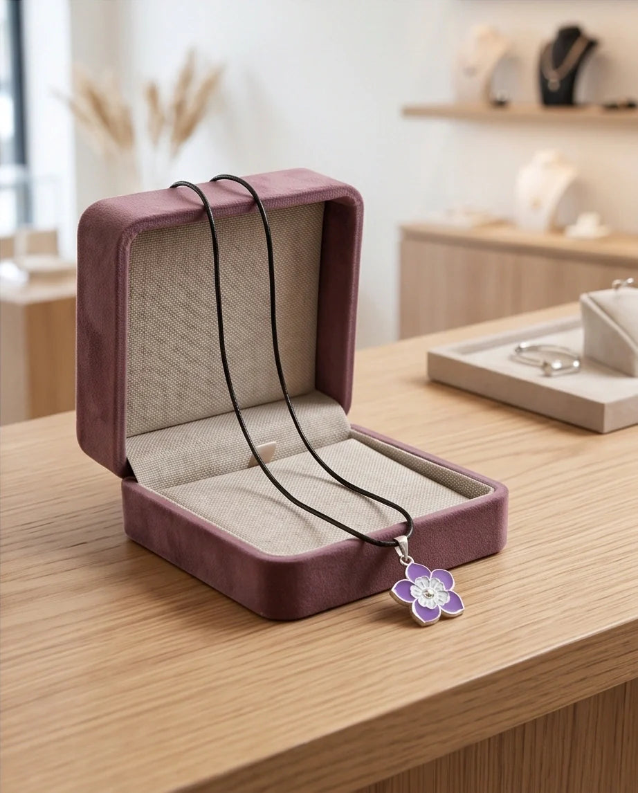 Delicate Lavender and White Layered Floral Enamel Pendant Necklace
