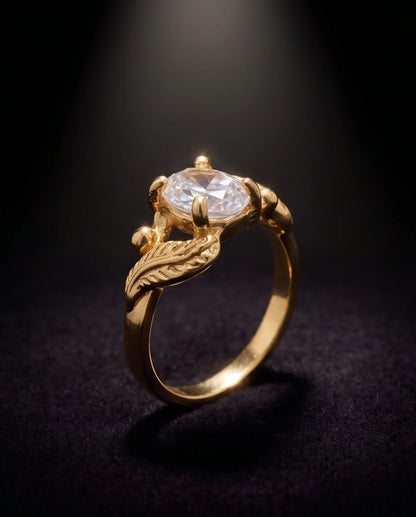Golden Crystal Moissanite Botanical Leaf Ring