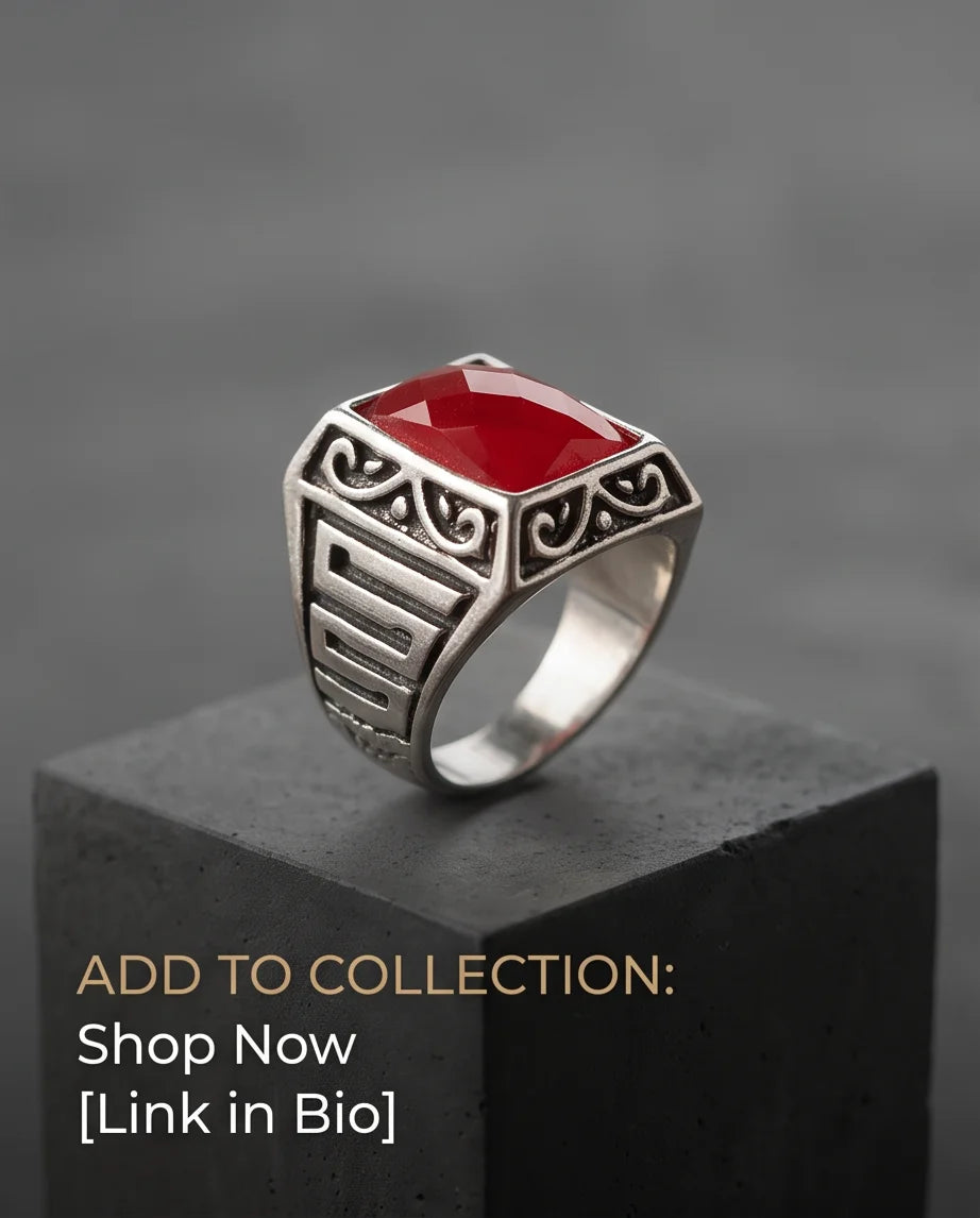 Scarlet Gemstone Filigree Bezel Rectangular Silver Ring