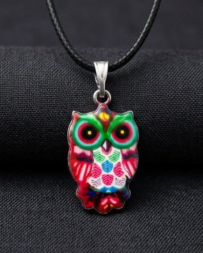 Vibrant Kaleidoscope Owl Totem Pendant Necklace