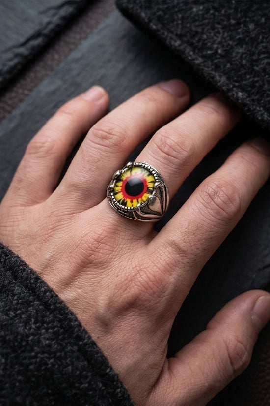 Vintage Sterling Silver Dragon's Claw Fiery Solar Eye Ring