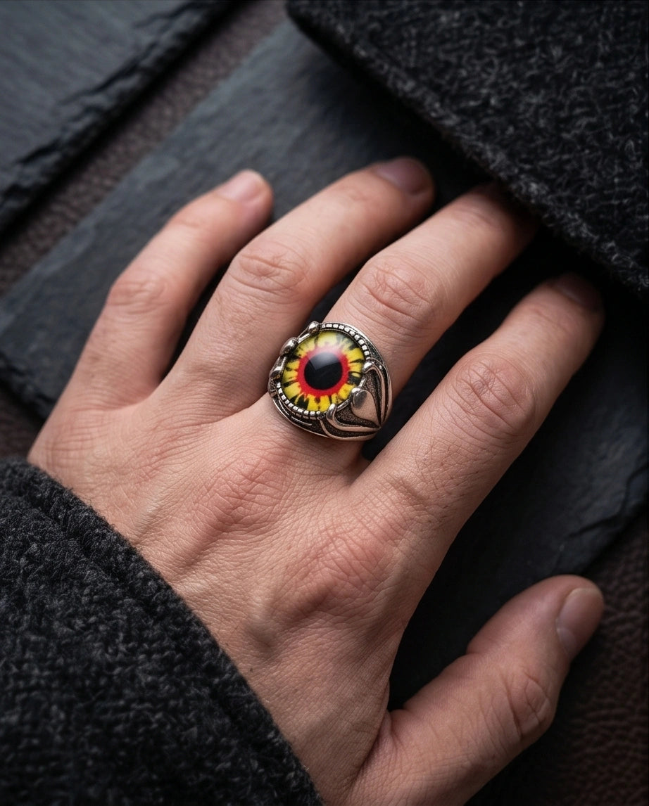 Vintage Sterling Silver Dragon's Claw Fiery Solar Eye Ring