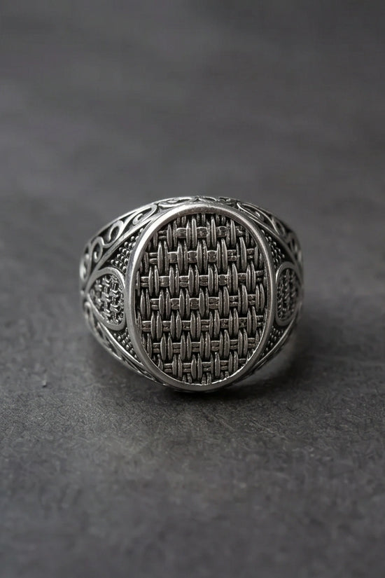 Vintage Sterling Silver Woven Basketweave Signet Ring