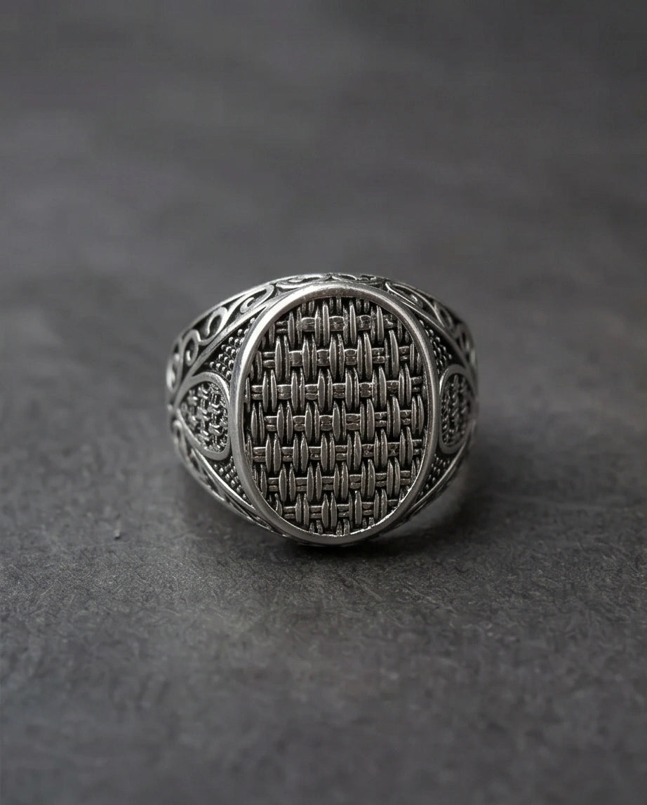 Vintage Sterling Silver Woven Basketweave Signet Ring