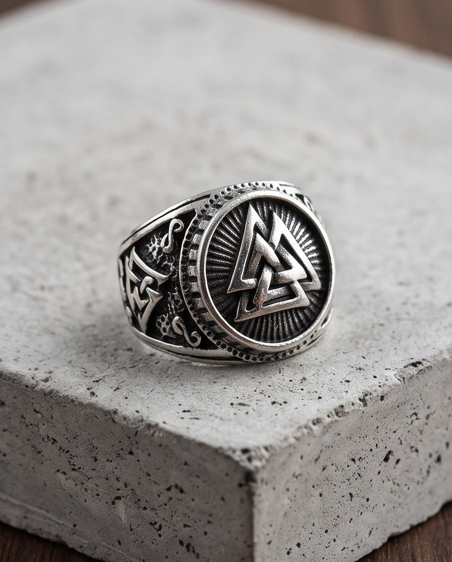 Valknut Radiant Sunburst Signet Ring