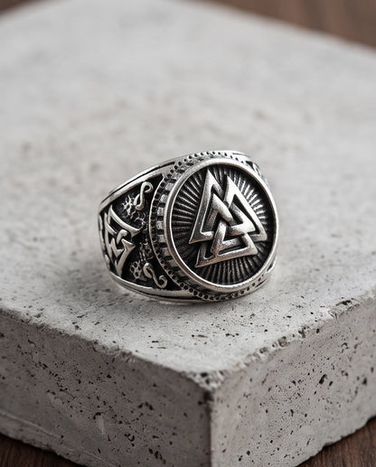 Valknut Radiant Sunburst Signet Ring