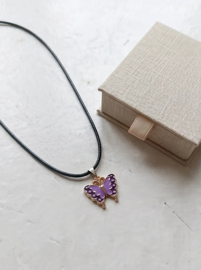 Purple Enamel Butterfly Pendant Necklace
