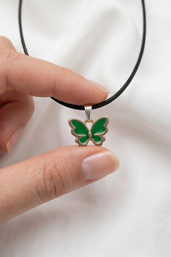 Gold and Green Butterfly Pendant Necklace