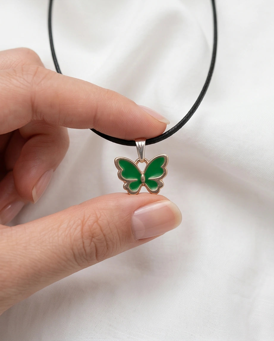 Gold and Green Butterfly Pendant Necklace