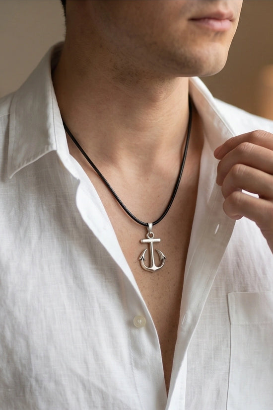 The Voyager: Minimalist Matte Silver Anchor Pendant Necklace