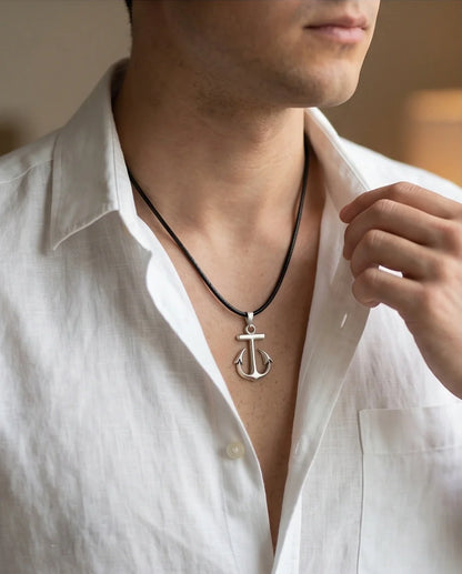 The Voyager: Minimalist Matte Silver Anchor Pendant Necklace
