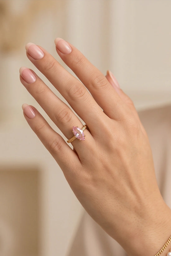 Vintage Gold Marquise Pink Tourmaline Milgrain Ring