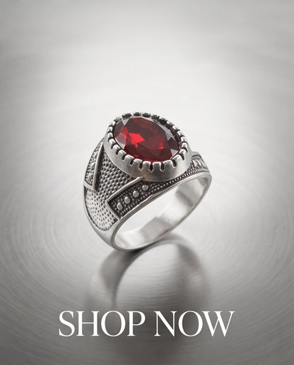 Ruby Gemstone Notched Bezel Stippled Silver Ring