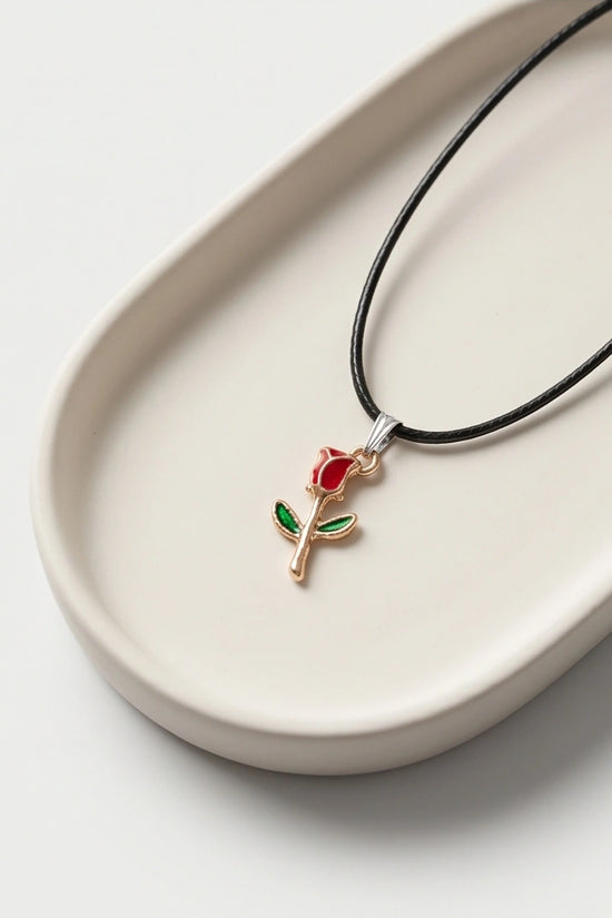 Gold and Red Rose Pendant Necklace