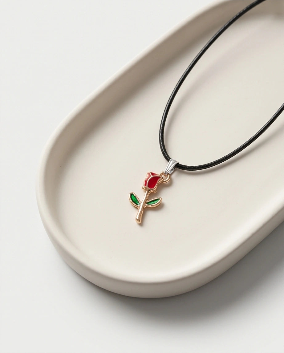 Gold and Red Rose Pendant Necklace