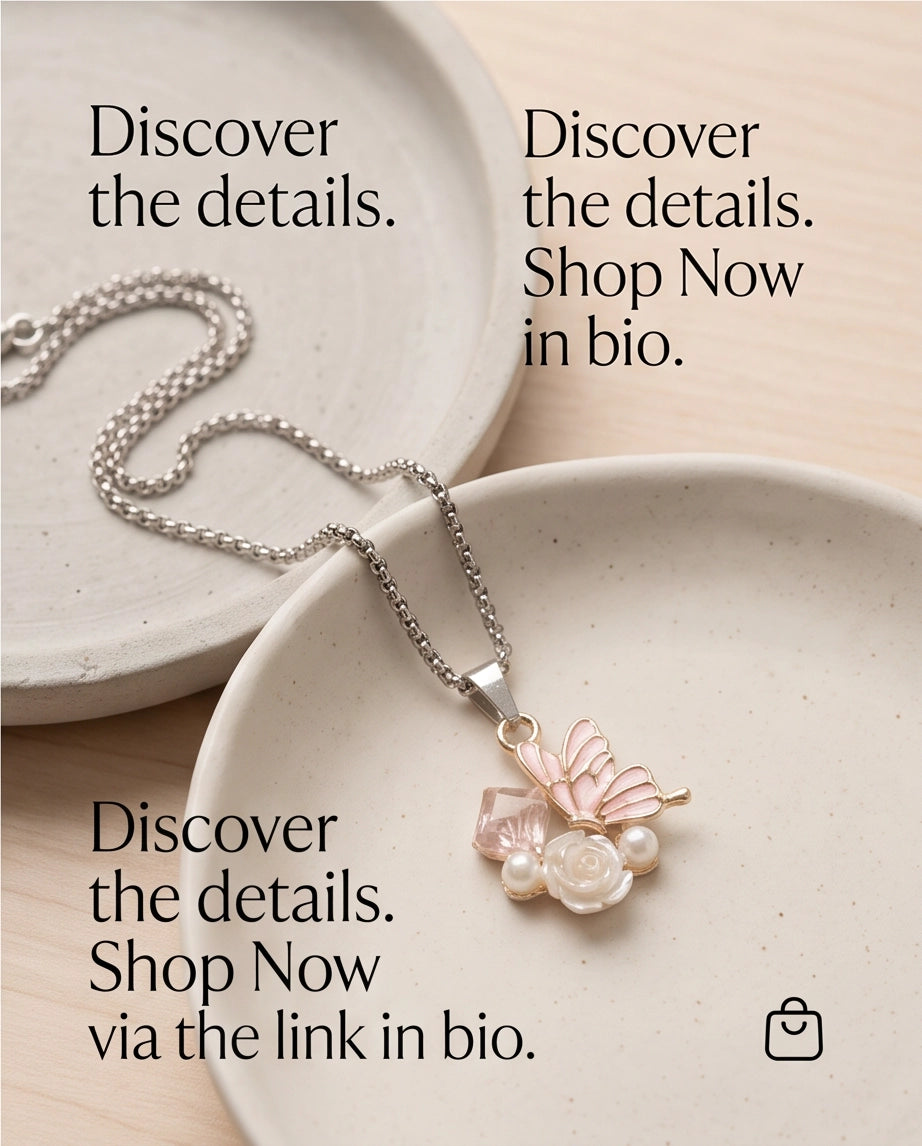Gold Pink Enamel Butterfly & Pearl Rose Cluster Pendant Necklace