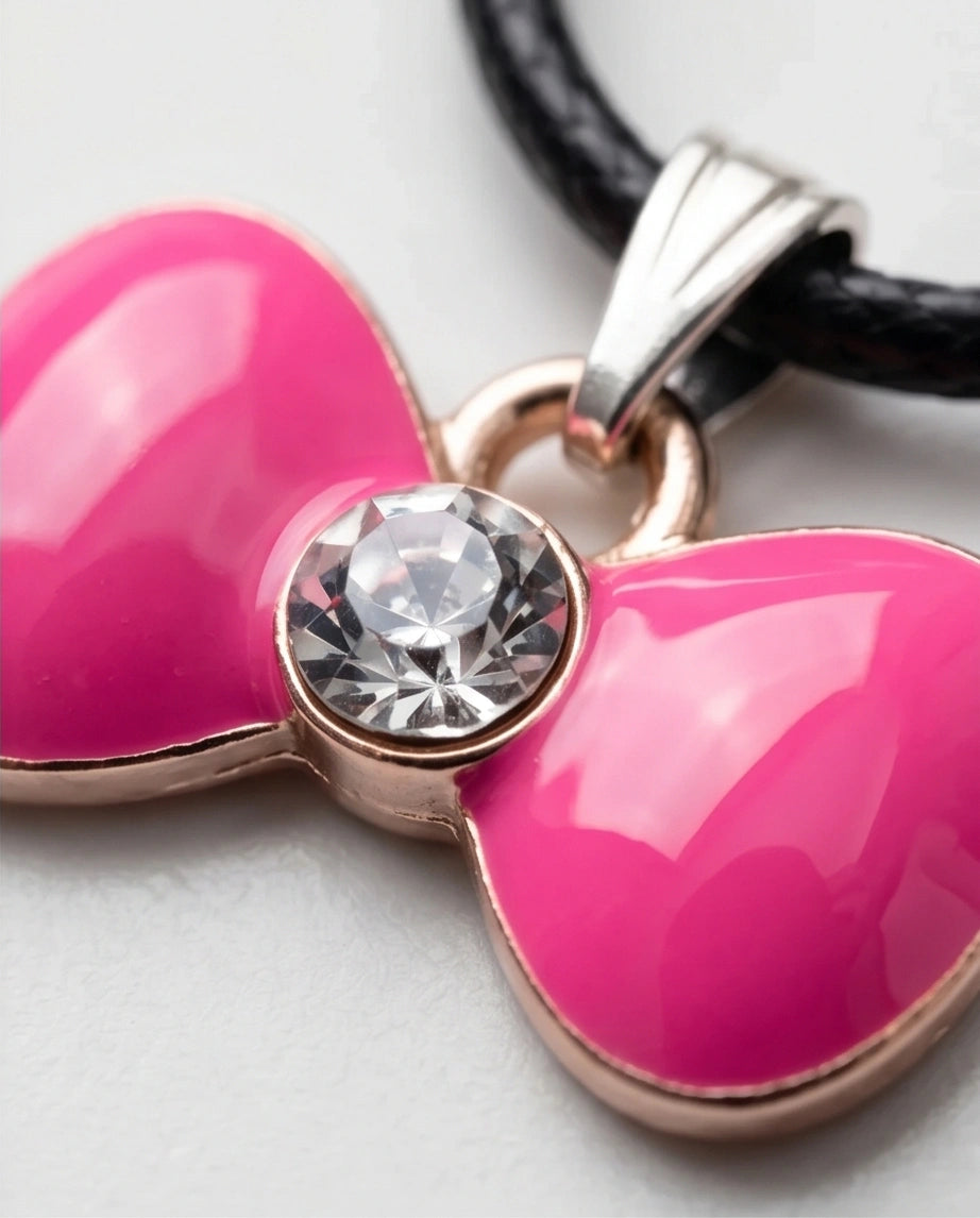 Gold and Pink Crystal Bow Necklace
