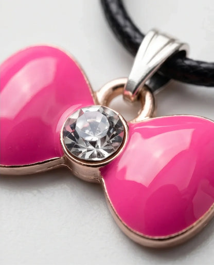 Gold and Pink Crystal Bow Necklace