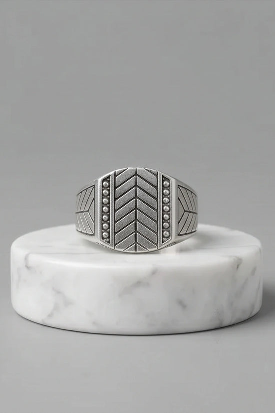 Sterling Silver Chevron Pattern Geometric Signet Ring