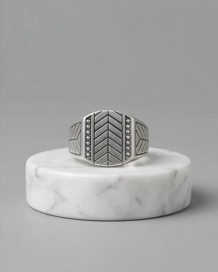 Sterling Silver Chevron Pattern Geometric Signet Ring