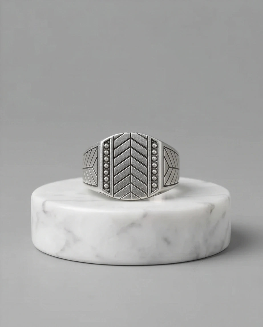 Sterling Silver Chevron Pattern Geometric Signet Ring