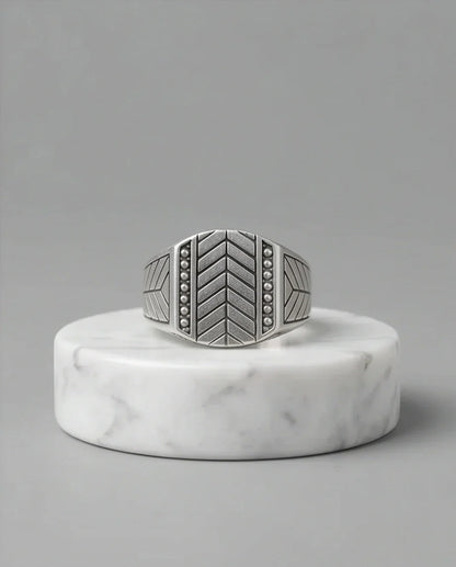 Sterling Silver Chevron Pattern Geometric Signet Ring