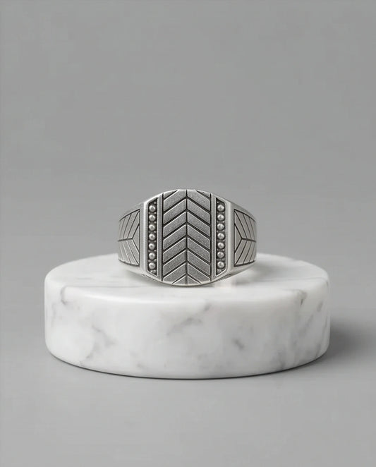 Sterling Silver Chevron Pattern Geometric Signet Ring