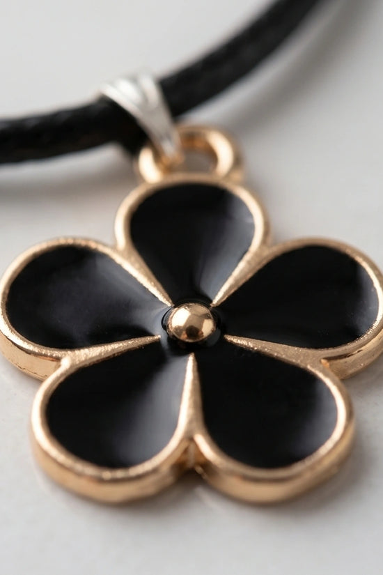 Gold and Black Flower Pendant Necklace